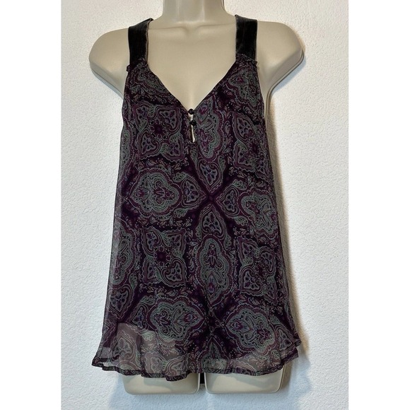 Ella Moss Tops - Small Silk Purple Paisley Velvet Straps Top Blouse Boho Fairy Whimsigoth Coquett